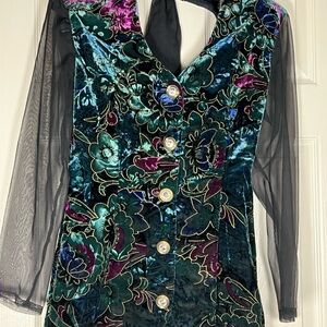 Floral Velvet blouse with Sheer Sleeves